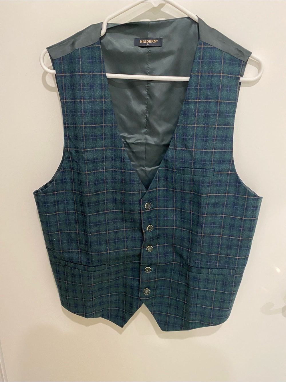 Hisdern Green Plaid Men's Dress Vest